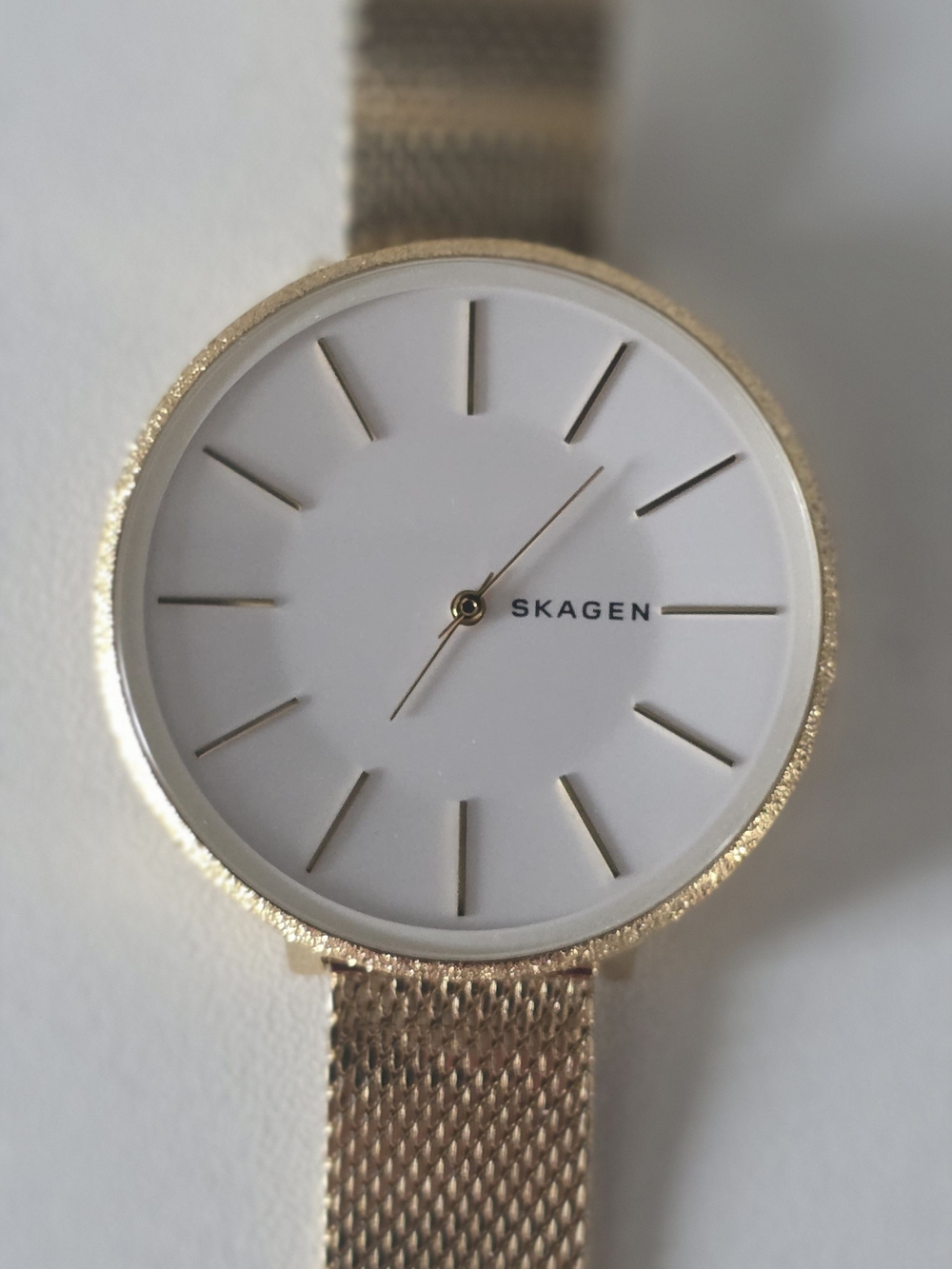 Skagen Minimalist Gold Mesh Watch - White Dial
